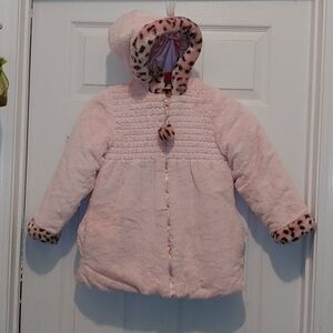 Bon Be'be' pink faux fur coat with hood Sz 6X